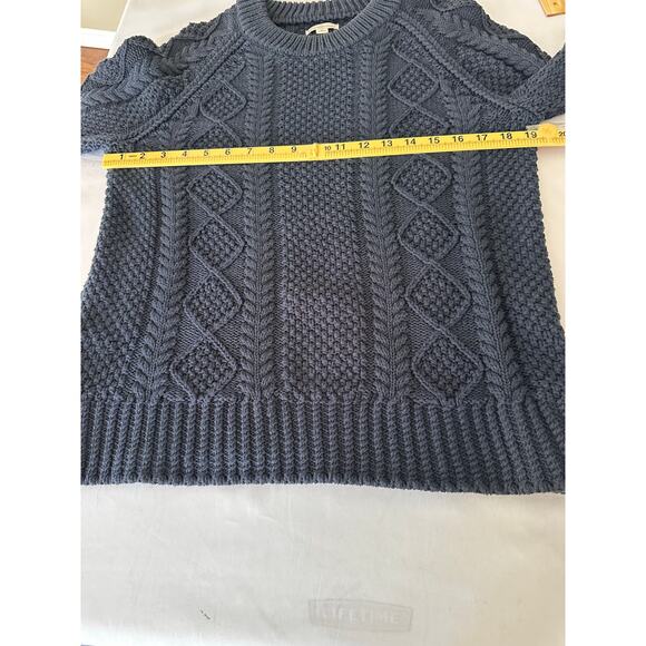 LLBean Signature Women L Cable Knit Fisherman Sweater Navy Blue Cotton - Picture 8 of 15